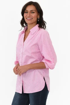 Cotton Tops<Silver Wishes Troy Pink Stripe Cotton Shirt