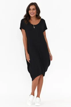 Above Knee Dresses<Tani Tulip Black Micro Modal Drape Dress