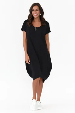 Above Knee Dresses<Tani Tulip Black Micro Modal Drape Dress