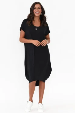 Above Knee Dresses<Tani Tulip Black Micro Modal Drape Dress