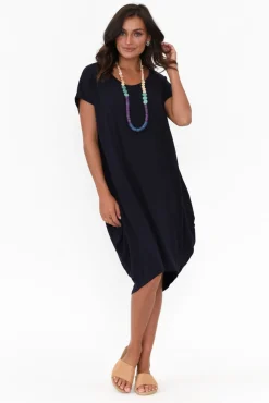 Above Knee Dresses<Tani Tulip Navy Micro Modal Drape Dress