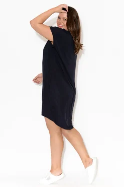 Above Knee Dresses<Tani Tulip Navy Micro Modal Drape Dress