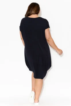 Above Knee Dresses<Tani Tulip Navy Micro Modal Drape Dress