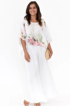 Linen Tops<Donna Donna Turner White Floral Linen Scoop Neck Top