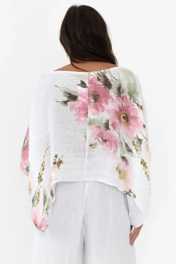 Linen Tops<Donna Donna Turner White Floral Linen Scoop Neck Top