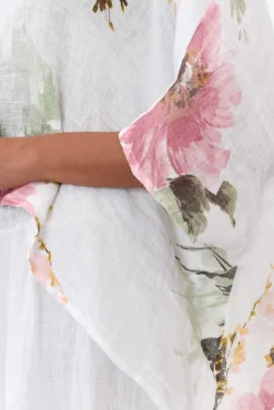 Linen Tops<Donna Donna Turner White Floral Linen Scoop Neck Top