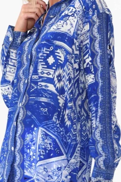 Shirts<Fashion Spectrum Tuscany Blue Silk Collared Shirt