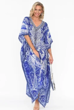 Maxi Dresses<Fashion Spectrum Tuscany Blue Silk Maxi Kaftan