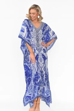 Maxi Dresses<Fashion Spectrum Tuscany Blue Silk Maxi Kaftan