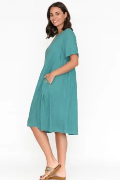 Linen Dresses<Ruby Rain Tyreke Teal Linen Cotton Pocket Dress