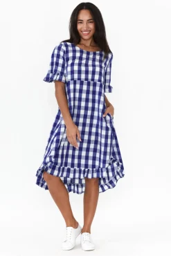 Cotton Dresses<Worthier Val Blue Gingham Cotton Dress
