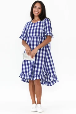 Cotton Dresses<Worthier Val Blue Gingham Cotton Dress