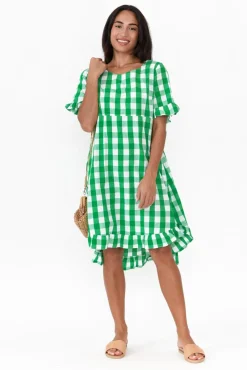 Cotton Dresses<Worthier Val Emerald Gingham Cotton Dress