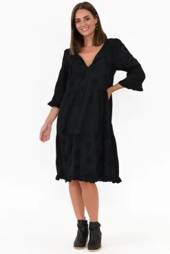 Cotton Dresses<Worthier Valentina Black Cotton Embroidered Dress