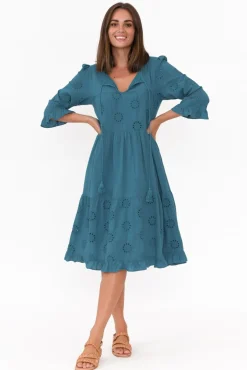 Cotton Dresses<Worthier Valentina Blue Cotton Embroidered Dress