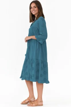 Cotton Dresses<Worthier Valentina Blue Cotton Embroidered Dress