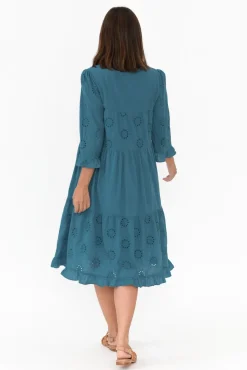Cotton Dresses<Worthier Valentina Blue Cotton Embroidered Dress