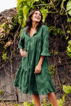Cotton Dresses<Worthier Valentina Emerald Cotton Embroidered Dress