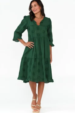 Cotton Dresses<Worthier Valentina Emerald Cotton Embroidered Dress