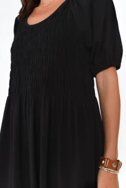 Cotton Dresses<One Ten Willow Vancouver Black Cotton Shirred Dress