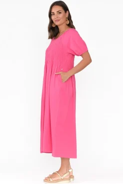 Cotton Dresses<One Ten Willow Vancouver Pink Cotton Shirred Dress