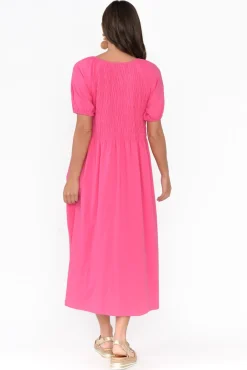 Cotton Dresses<One Ten Willow Vancouver Pink Cotton Shirred Dress