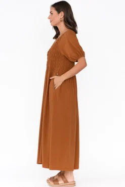 Cotton Dresses<One Ten Willow Vancouver Rust Cotton Shirred Dress