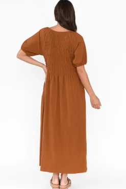 Cotton Dresses<One Ten Willow Vancouver Rust Cotton Shirred Dress