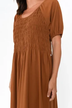 Cotton Dresses<One Ten Willow Vancouver Rust Cotton Shirred Dress