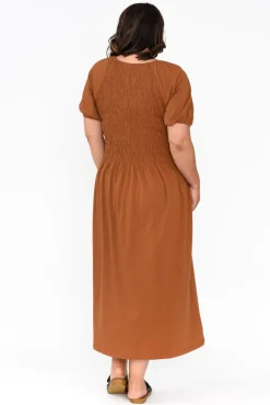 Cotton Dresses<One Ten Willow Vancouver Rust Cotton Shirred Dress