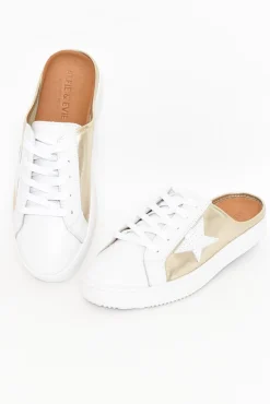 Leather Sneakers<Alfie and Evie Vango Gold White Leather Mule Sneaker