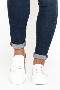 Leather Sneakers<Alfie and Evie Vango Gold White Leather Mule Sneaker