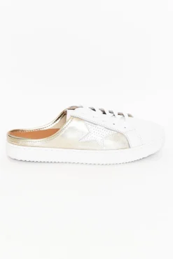 Leather Sneakers<Alfie and Evie Vango Gold White Leather Mule Sneaker