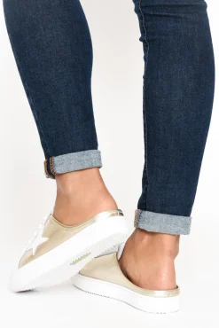 Leather Sneakers<Alfie and Evie Vango Gold White Leather Mule Sneaker