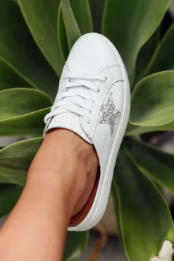 White Sneakers<Alfie and Evie Vango Silver Leather Mule Sneaker