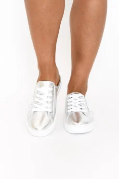 Leather Sneakers<Alfie and Evie Vango Silver White Leather Mule Sneaker