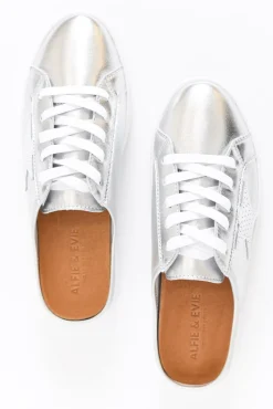 Leather Sneakers<Alfie and Evie Vango Silver White Leather Mule Sneaker