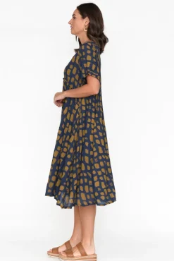 Cotton Dresses<Indigo Designs Vanya Navy Abstract Cotton Blend Dress