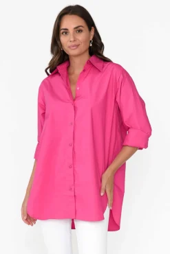 Cotton Tops<Ebby and I Verdel Hot Pink Cotton Shirt