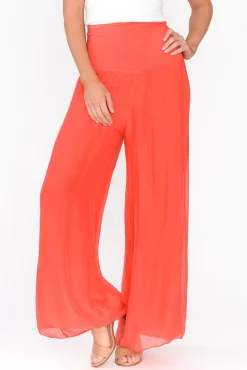 Pants<Fabuler Vernon Coral Silk Wide Leg Pant