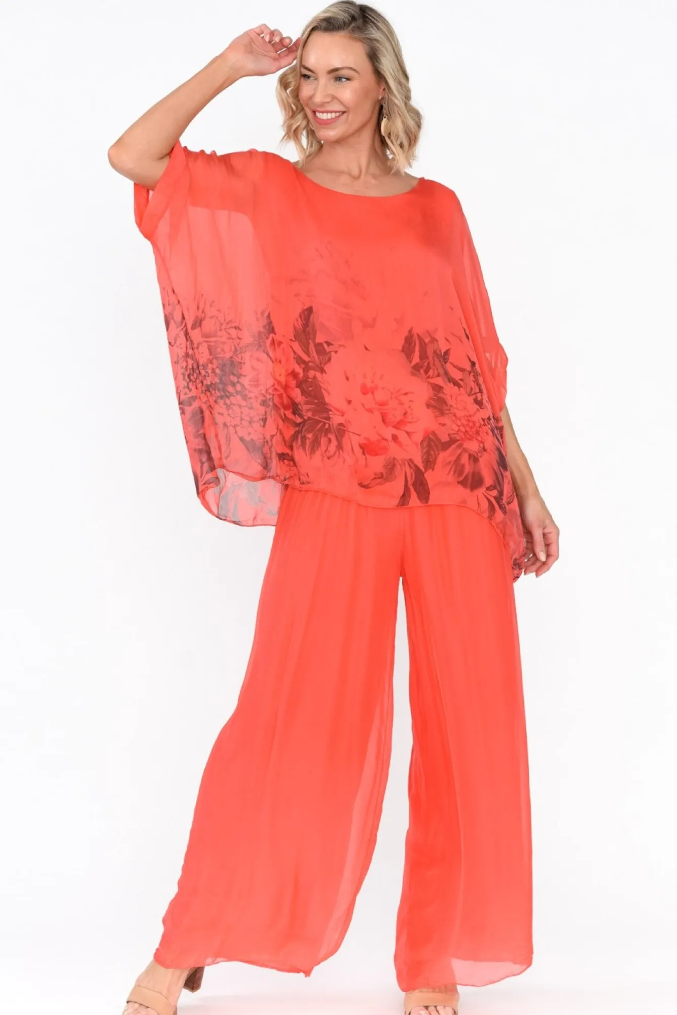 Pants<Fabuler Vernon Coral Silk Wide Leg Pant