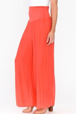 Pants<Fabuler Vernon Coral Silk Wide Leg Pant