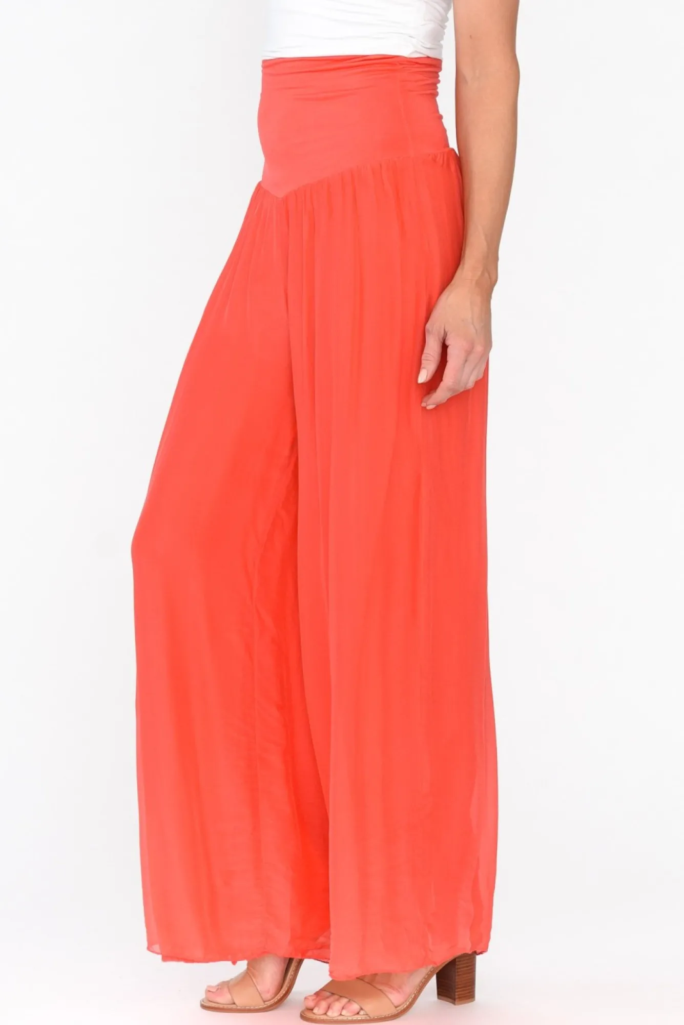 Pants<Fabuler Vernon Coral Silk Wide Leg Pant