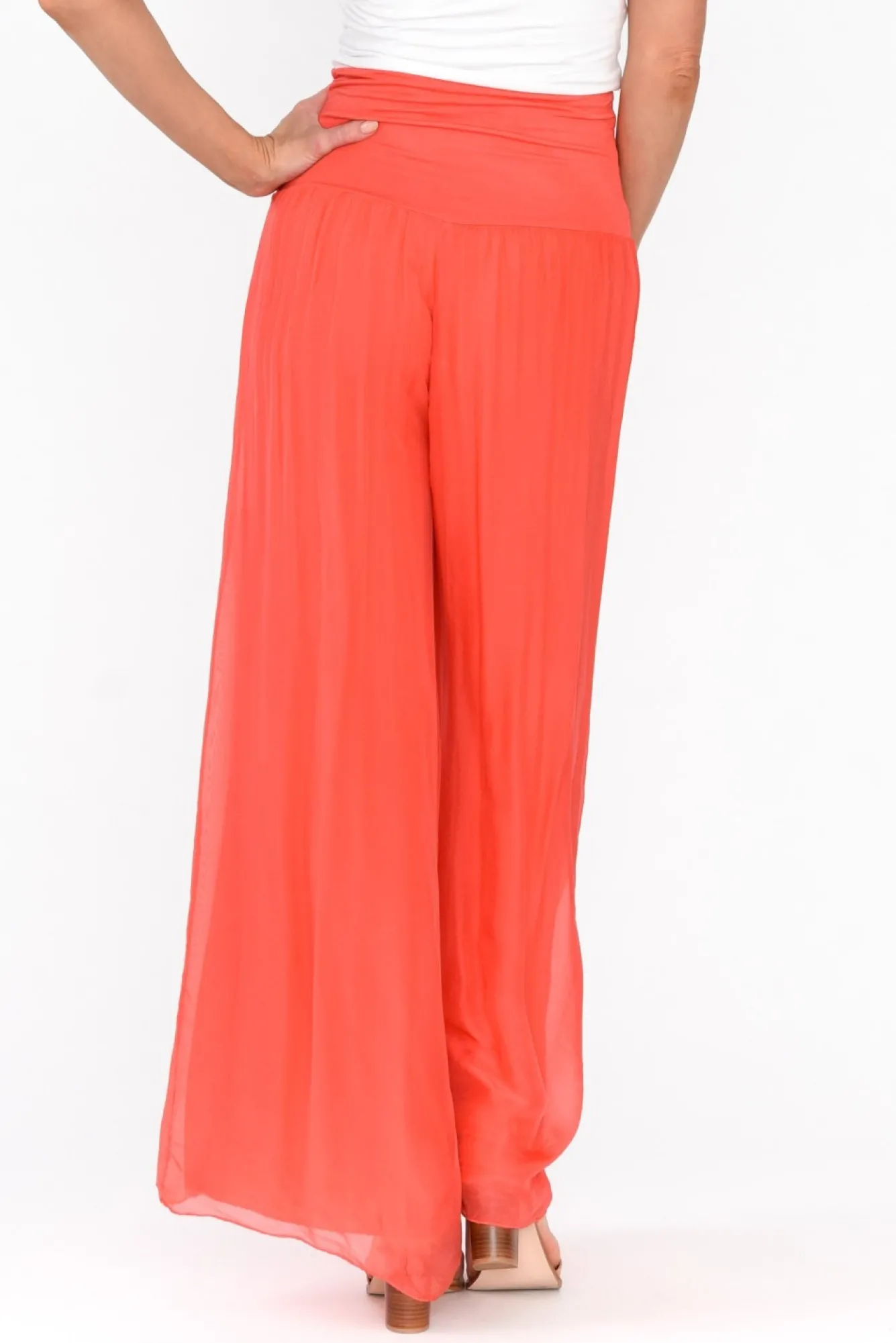 Pants<Fabuler Vernon Coral Silk Wide Leg Pant