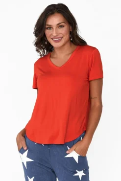 Sleeved Tops<Lou Lou Veronica Red Bamboo Tee