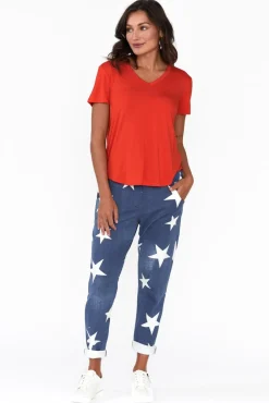 Sleeved Tops<Lou Lou Veronica Red Bamboo Tee