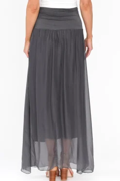 Skirts<Fabuler Viana Charcoal Silk Layer Skirt