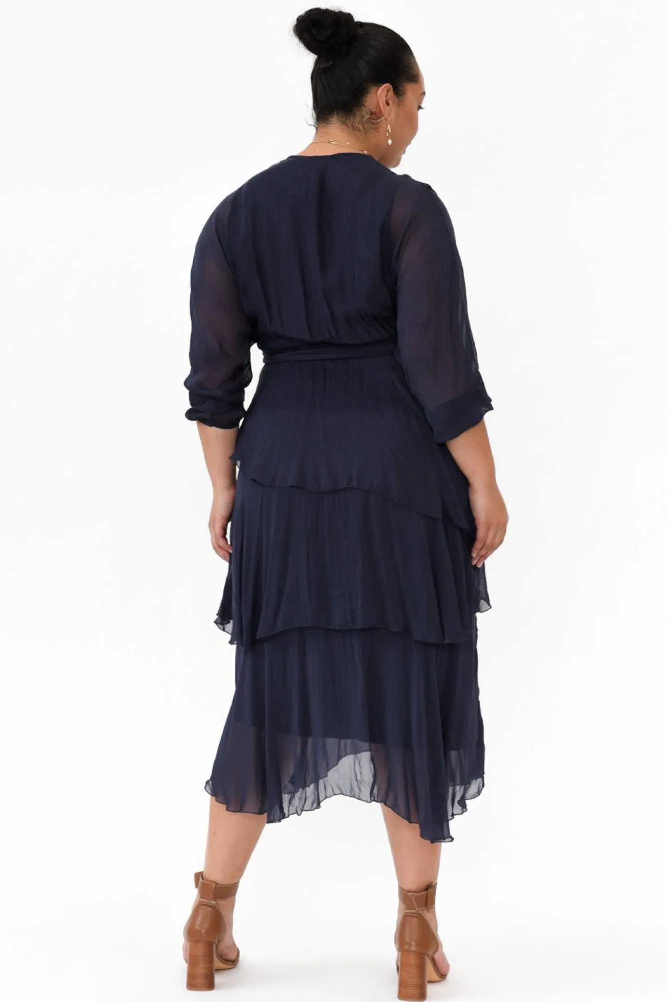 Midi Dresses<La Strada Victoria Navy Silk V Neck Dress