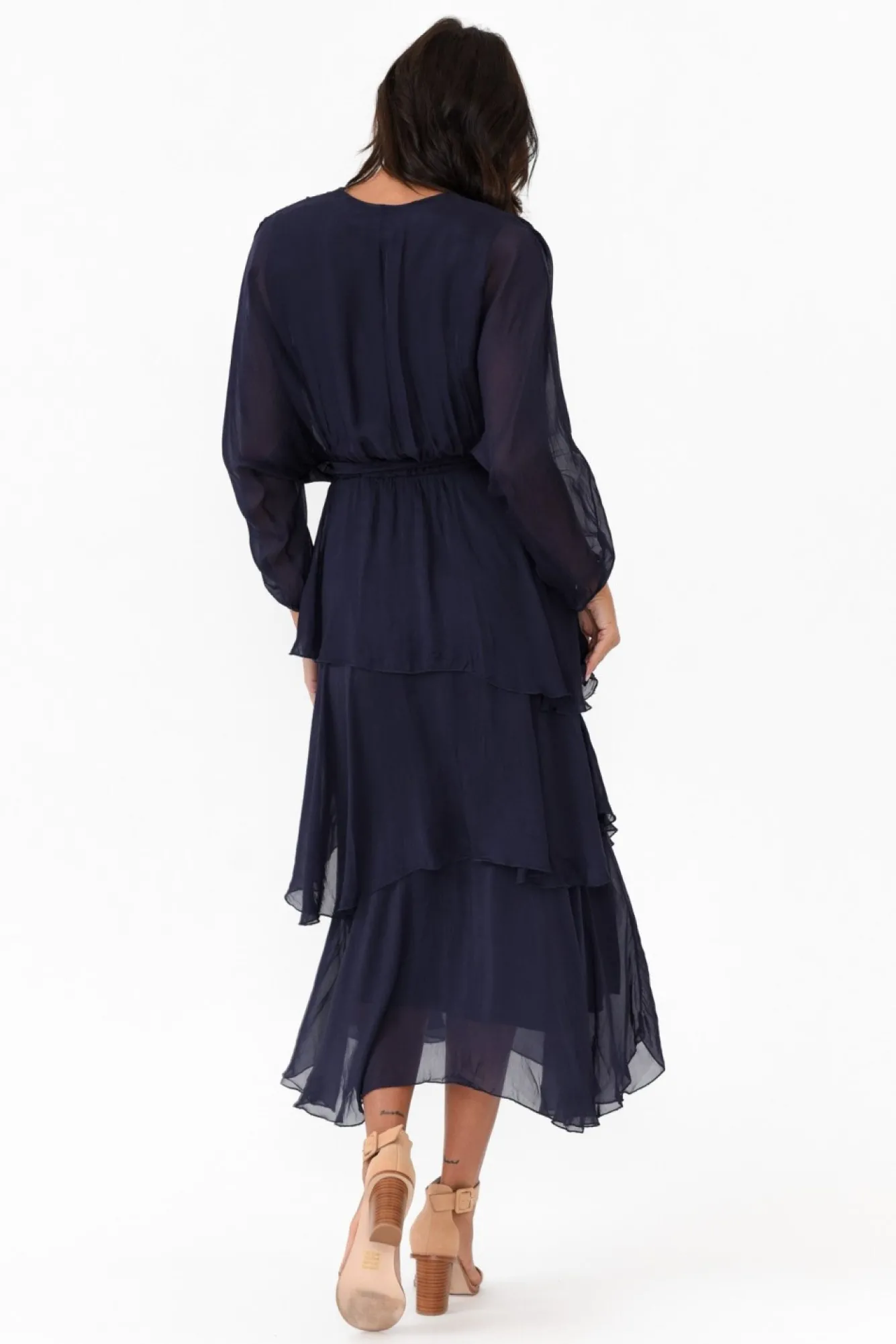 Midi Dresses<La Strada Victoria Navy Silk V Neck Dress