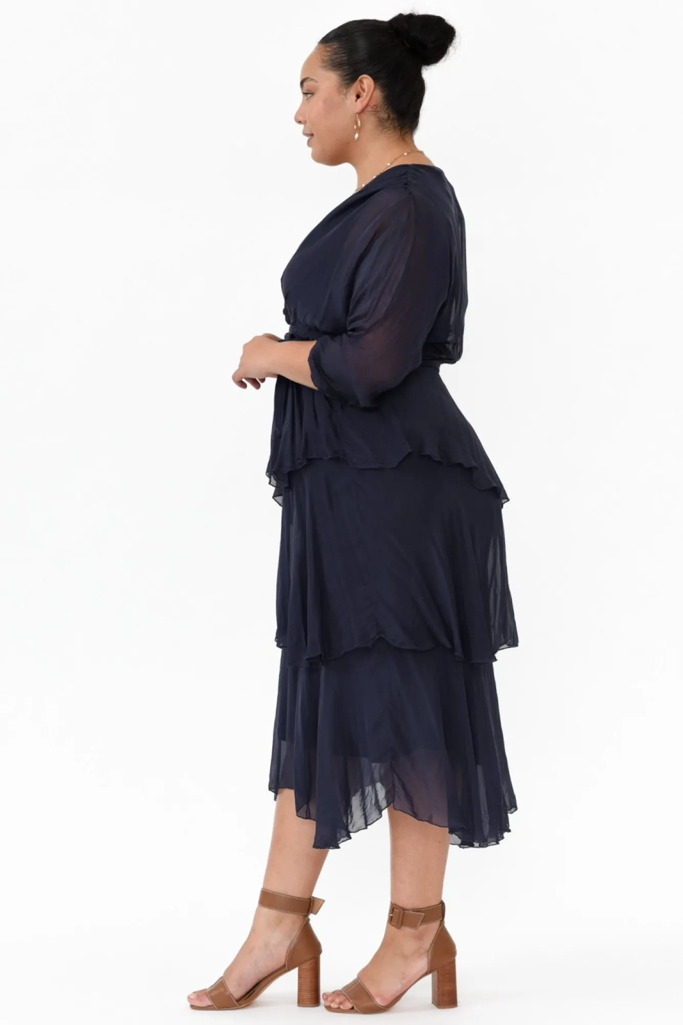 Midi Dresses<La Strada Victoria Navy Silk V Neck Dress